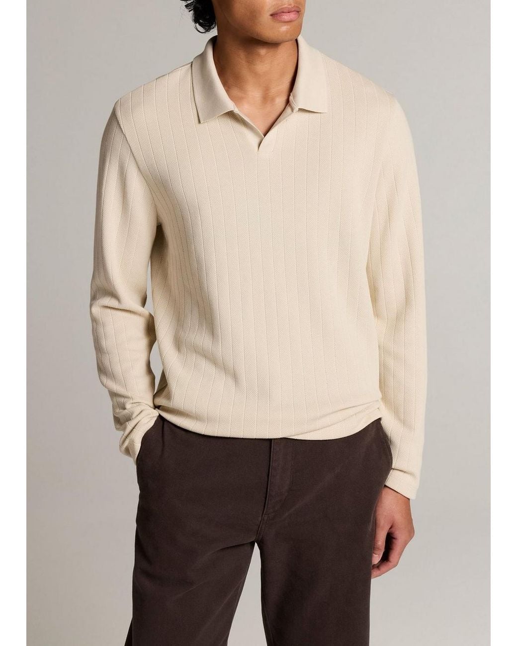 Vince Natural Drop-Needle Pima Cotton Johnny-Collar Shirt for men
