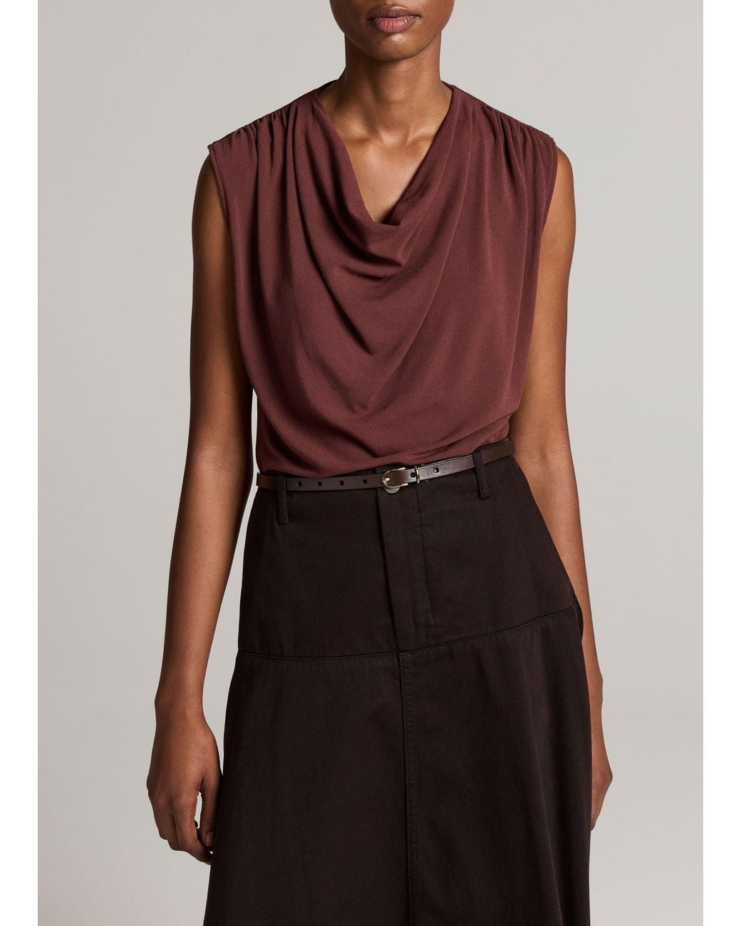 Vince Purple Jersey Draped Cowl-Neck Top