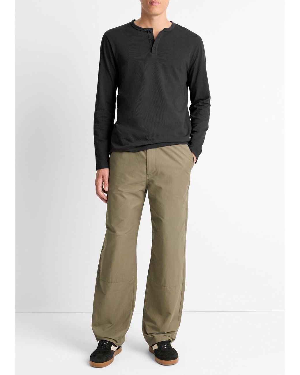 Vince Black Garment Dye Cotton Long-Sleeve Henley for men