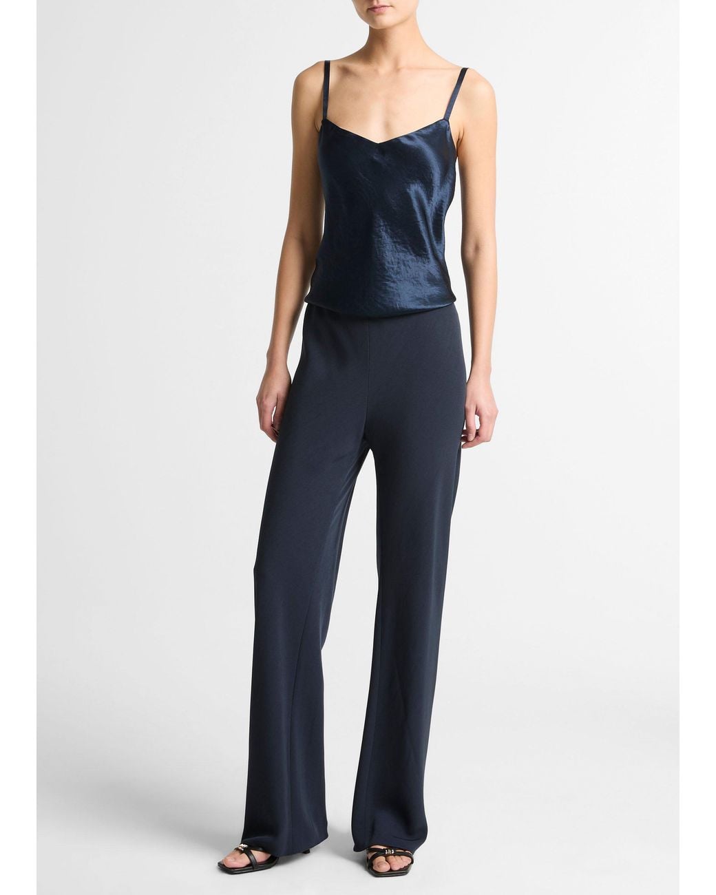 Vince Blue Colette High-Rise Cotton & Linen-Blend Bias Pant