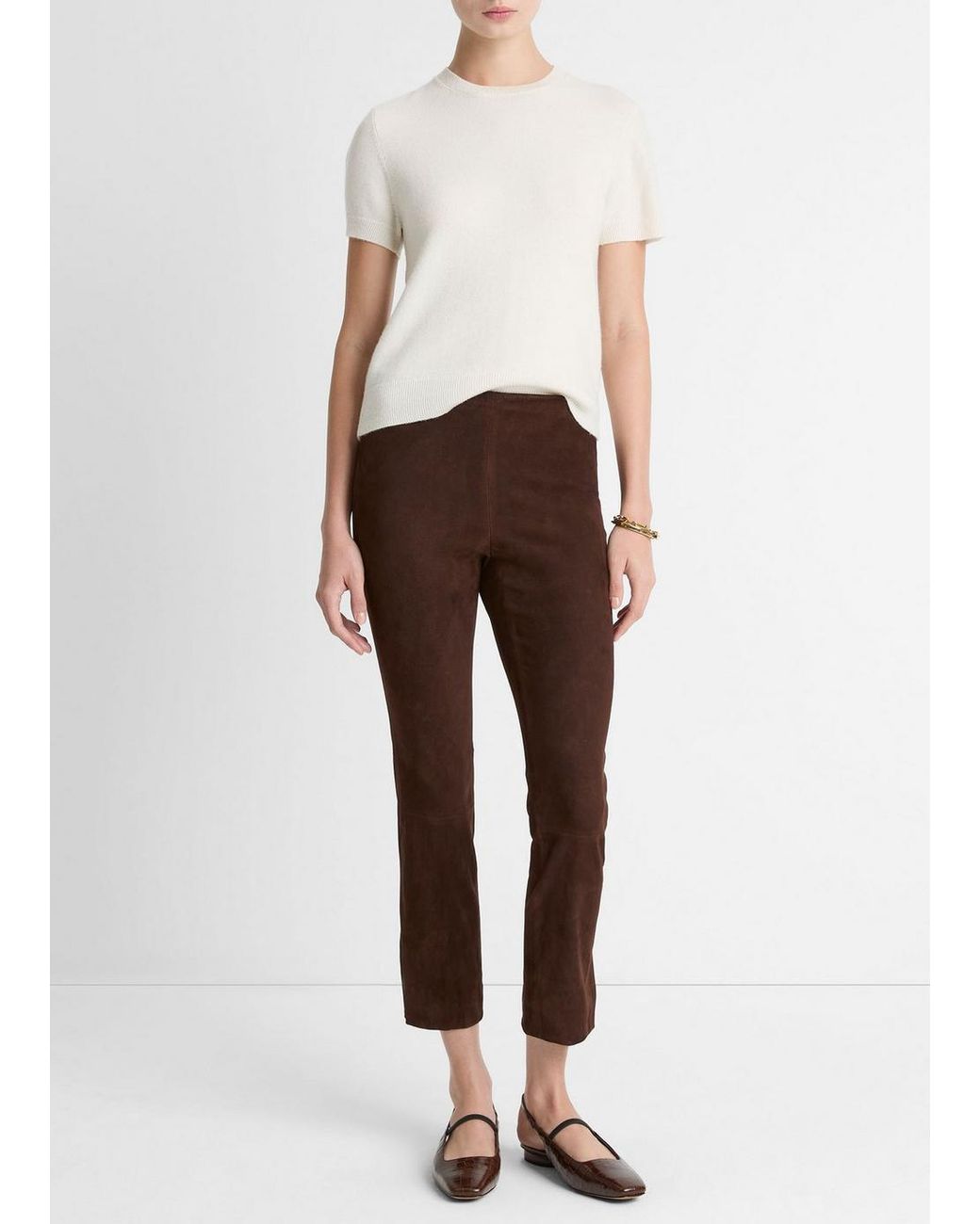 Vince Natural Suede Split-Hem Cropped Pant
