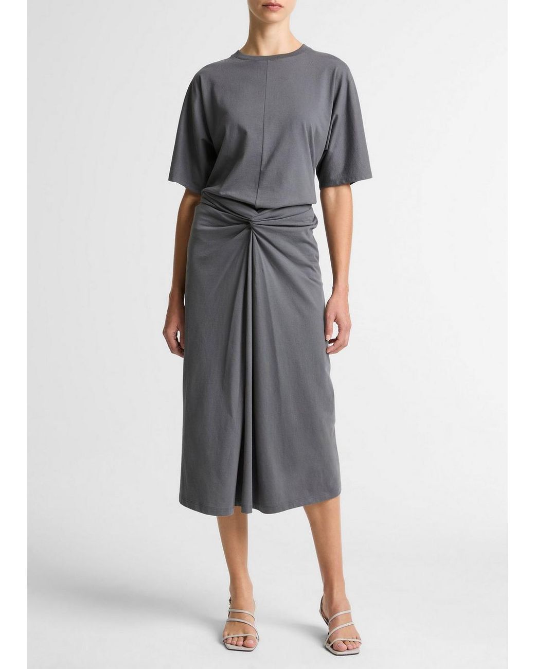 Vince Gray Cotton Fixed-Wrap Skirt