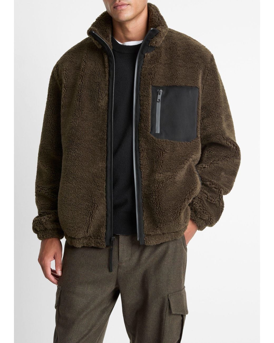 Vince Black Sherpa Zip Jacket for men
