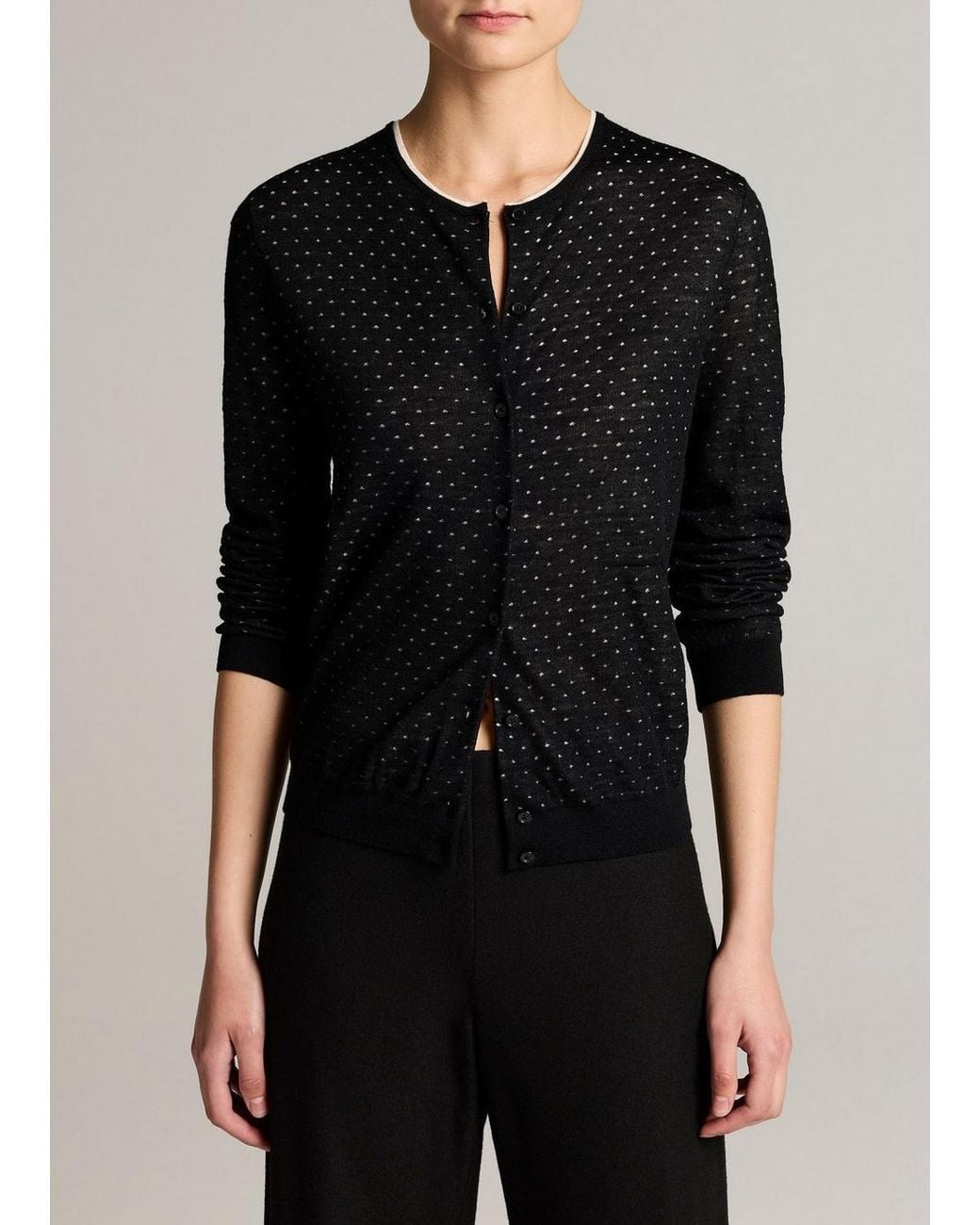 Vince Black Dotted Wool-Blend Cardigan