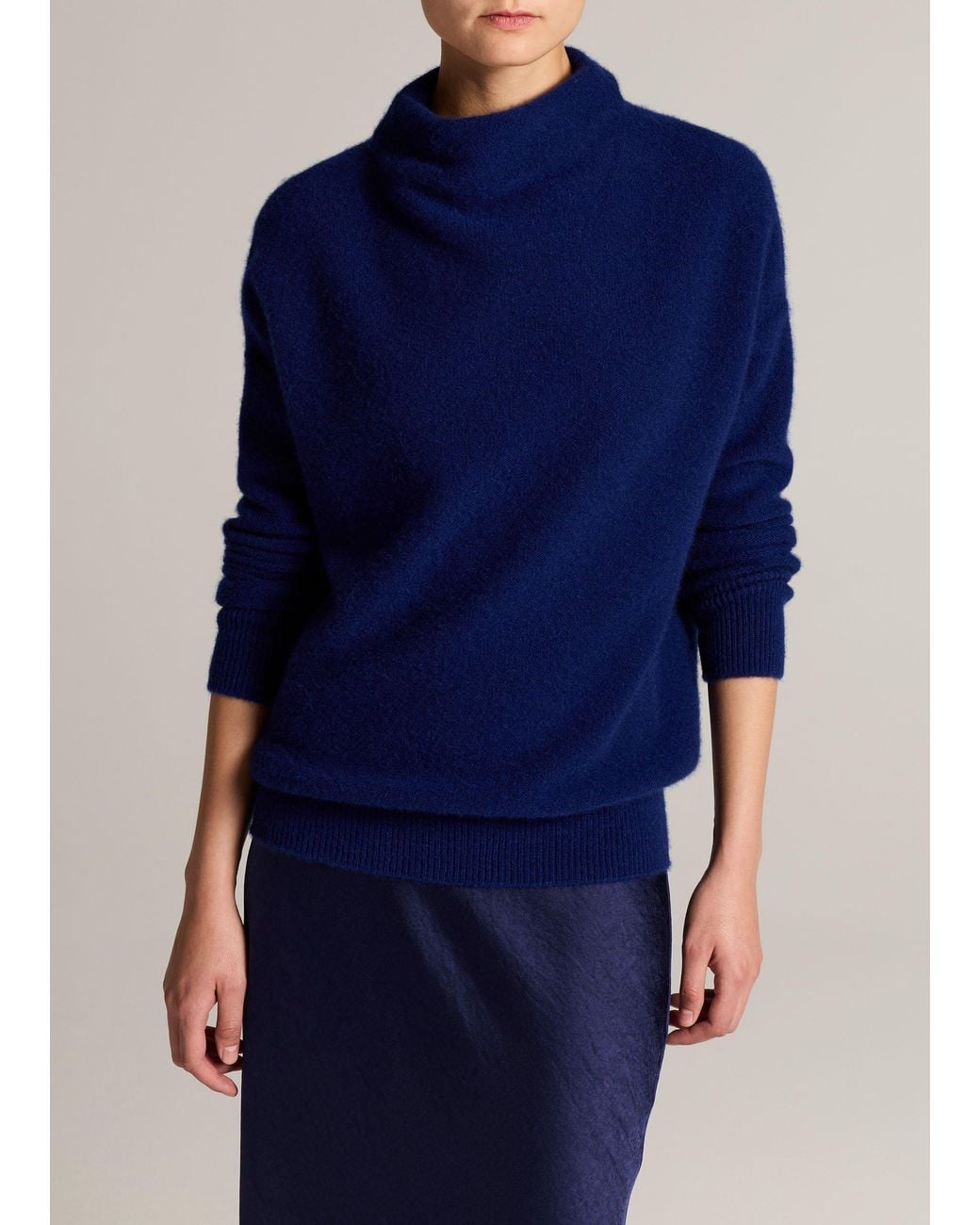 Vince Blue Plush Cashmere Funnel-Neck Sweater