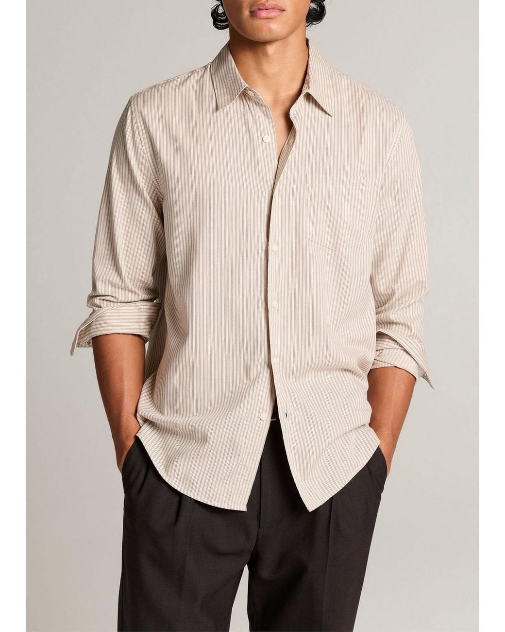 Vince Natural Canyon Stripe Cotton-Blend Button-Front Shirt for men