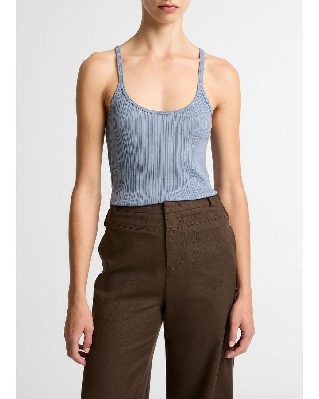 Vince Blue Variegated-Rib Cotton-Blend Tank