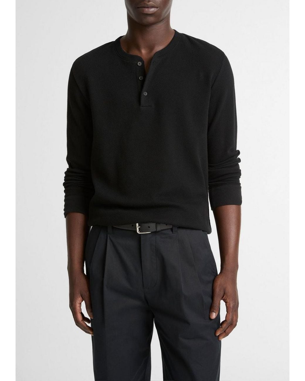 Vince Black Jacquard-Rib Cotton Henley for men