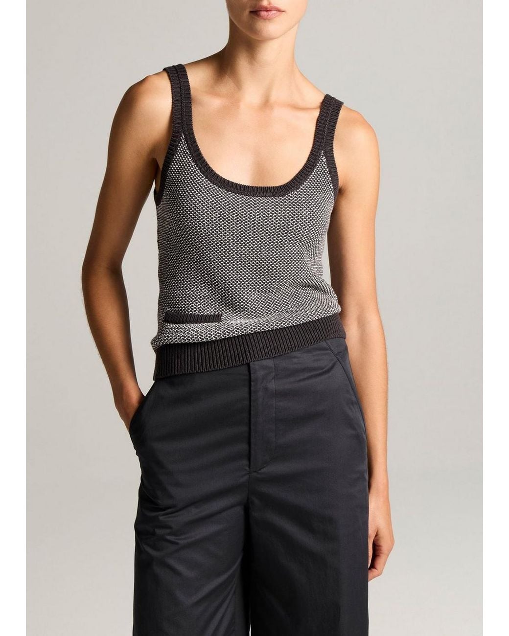 Vince Black Birdseye Cotton Pocket Tank