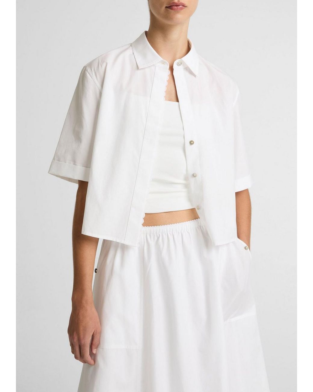 Vince White Scallop-Detail Cotton Button-Front Shirt