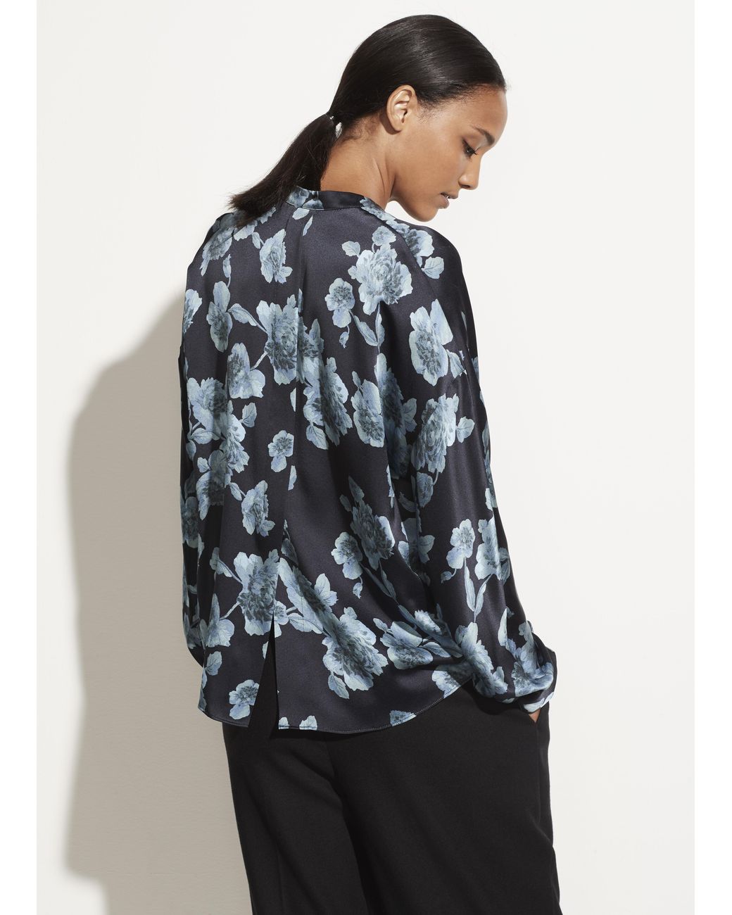 vince tapestry floral silk popover blouse