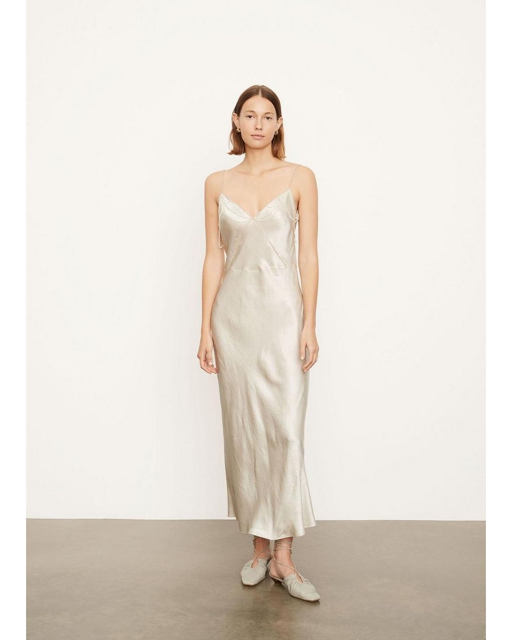 Vince Draped Beads V-neck Slip Dress in Metallic | Lyst Vince Draped Beads V-neck Slip Dress in Metallic | Lyst