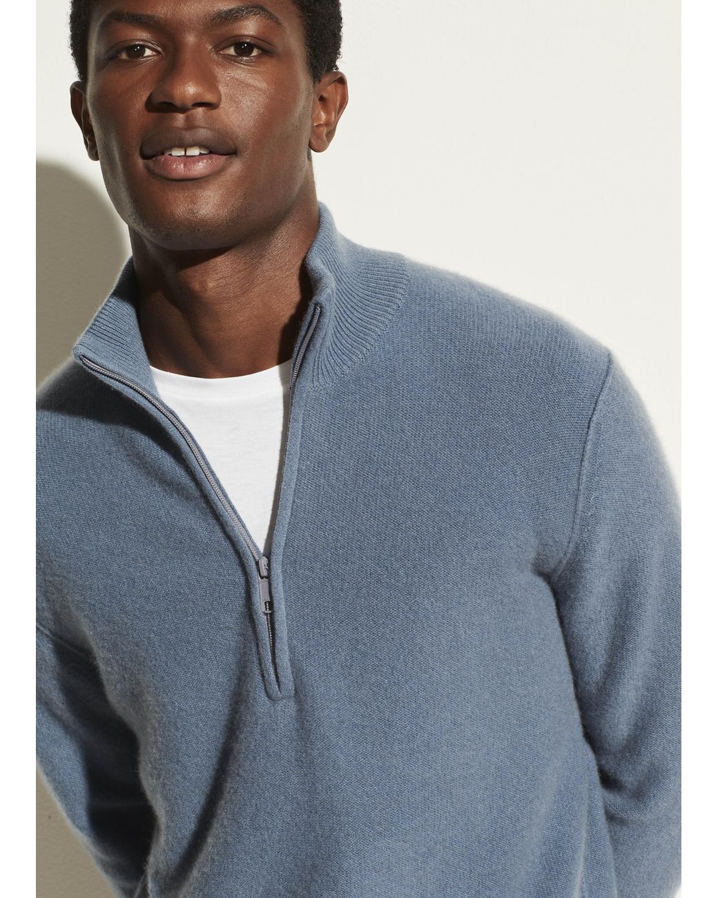 Vince Boiled Cashmere Half Zip Mock Neck in Blue for Men Lyst