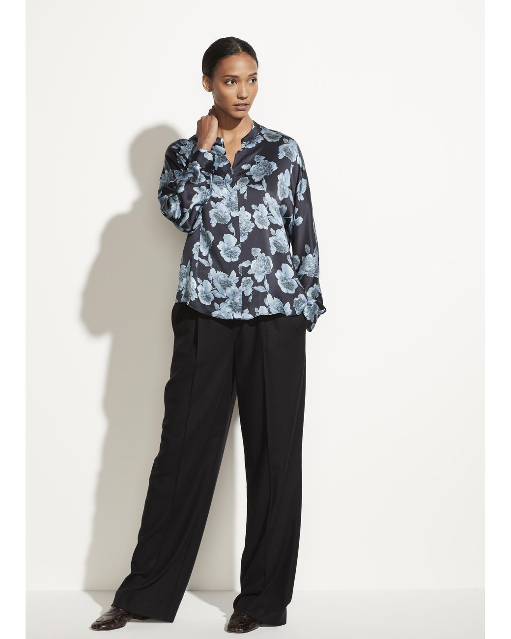 vince tapestry floral silk popover blouse