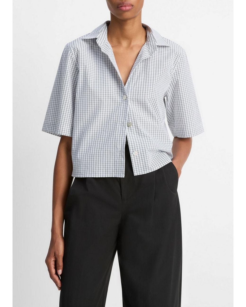 Vince Gray Cropped Check Shirt