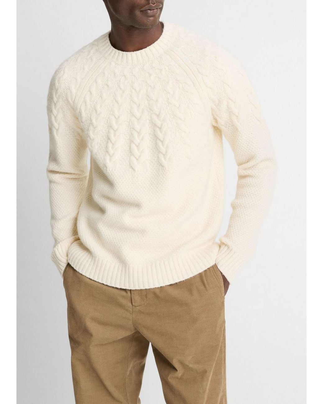 Vince Natural Airspun Merino Wool Cable-Yoke Sweater for men