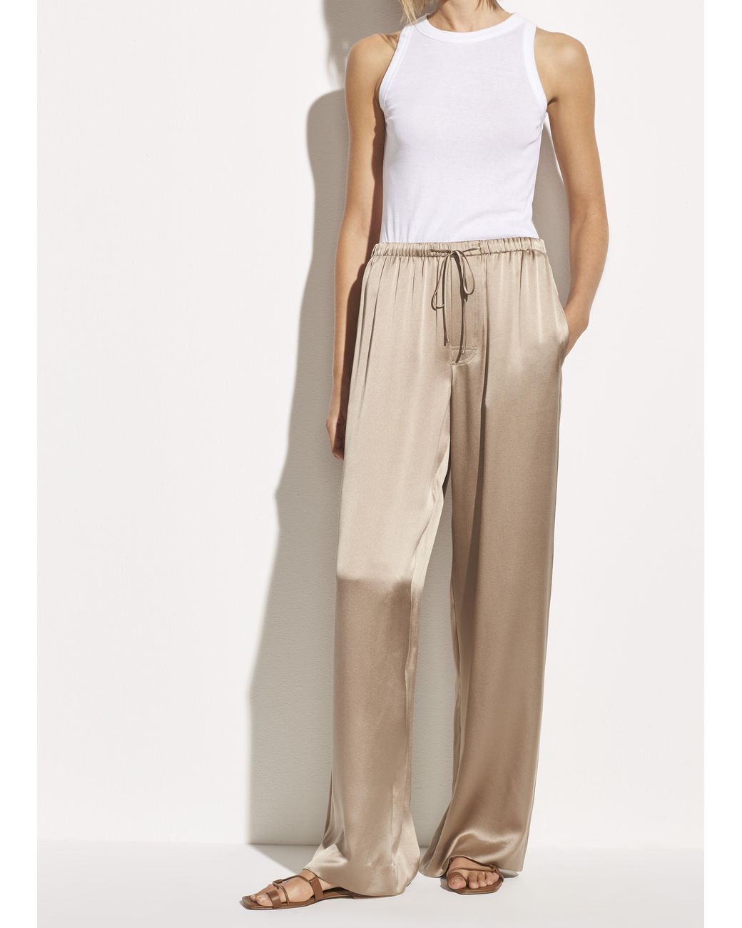 Vince Satin Pajama Pant in Taupe 