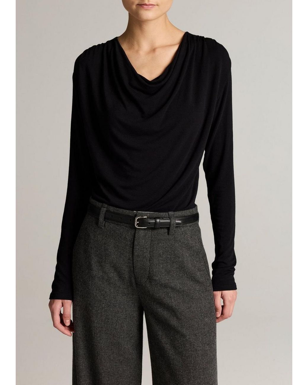 Vince Black Jersey Draped Cowl-Neck Long-Sleeve Top
