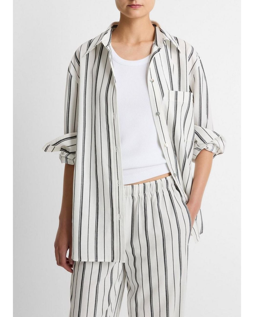 Vince Gray Resort Stripe Oversized Button-Front Shirt