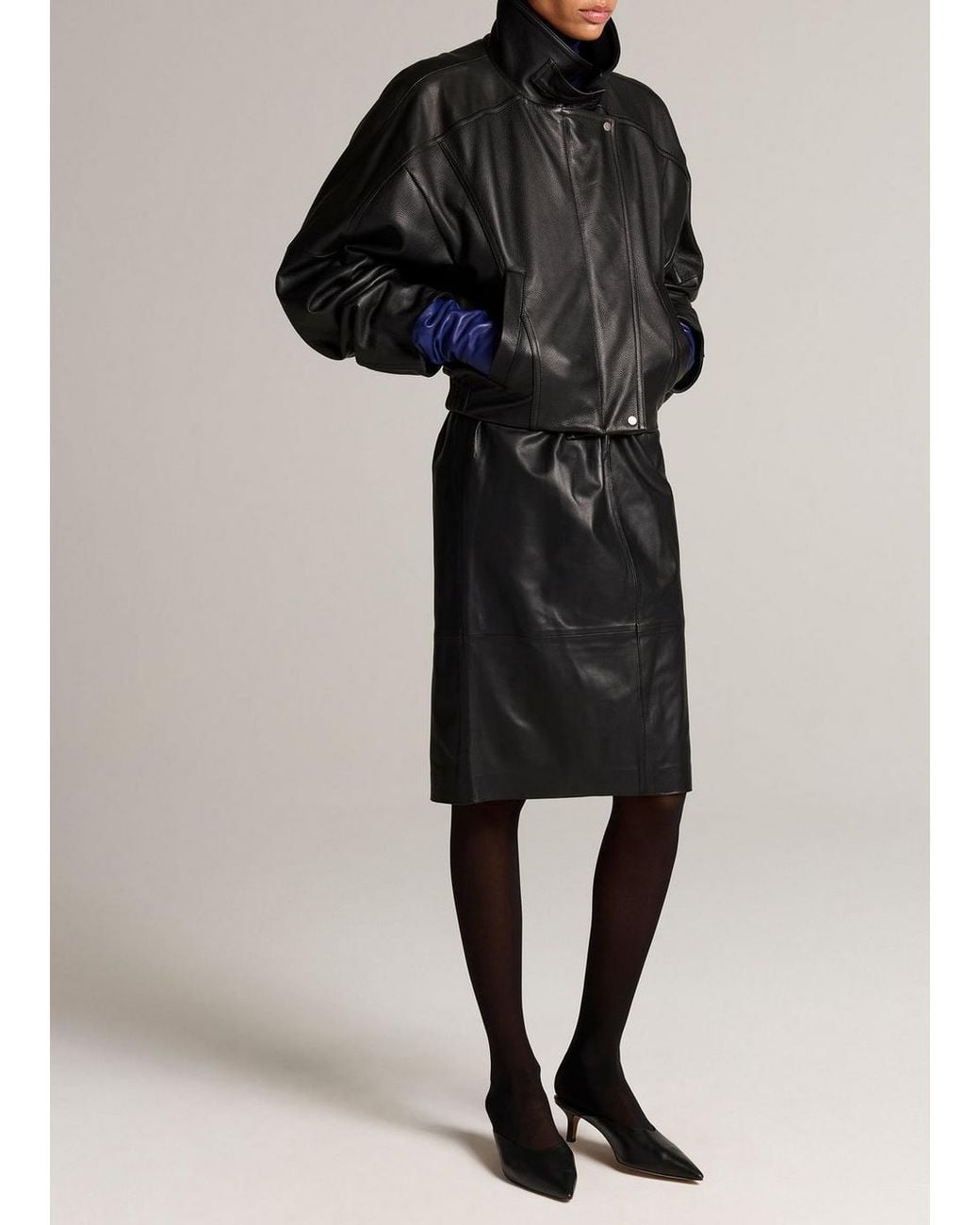 Vince Black Leather Paperbag Skirt
