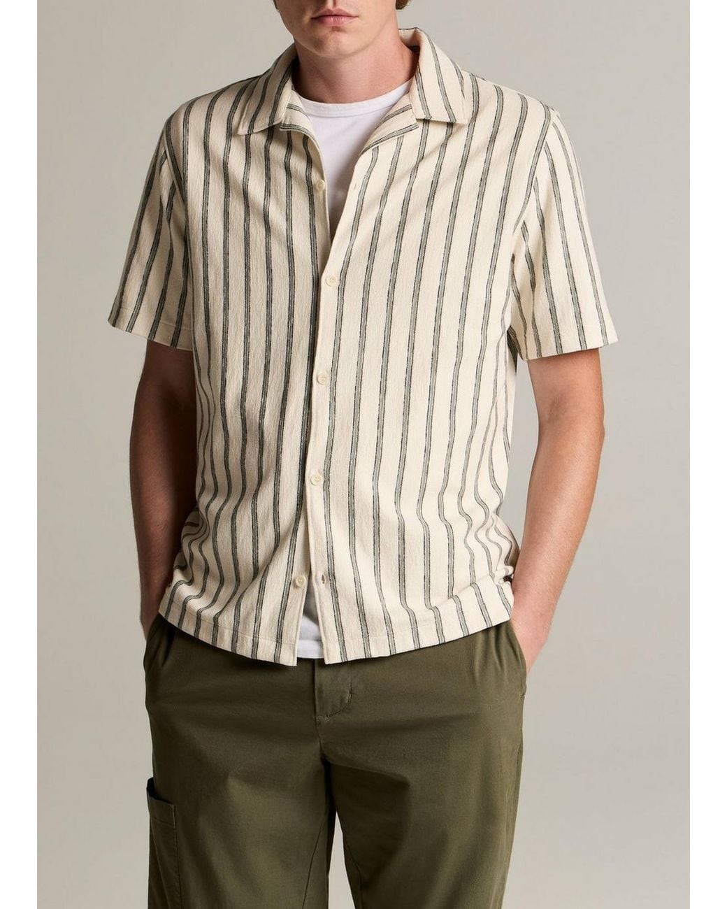 Vince Natural Striped Cotton Terry Cabana Shirt for men
