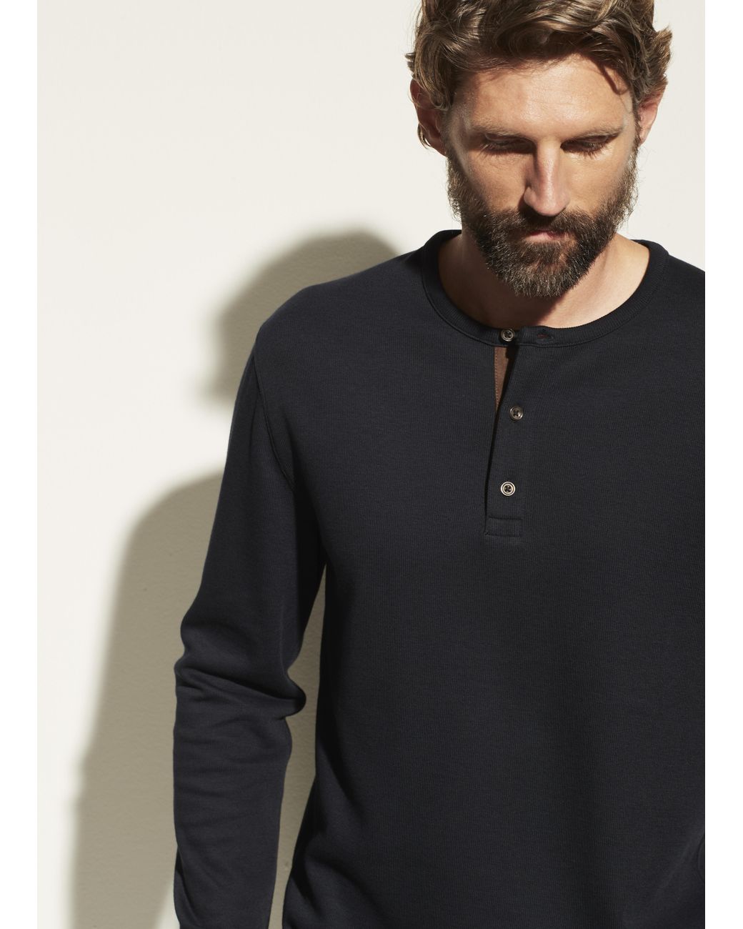 Vince Cotton Long Sleeve Henley in Navy (Blue) for Men - Lyst