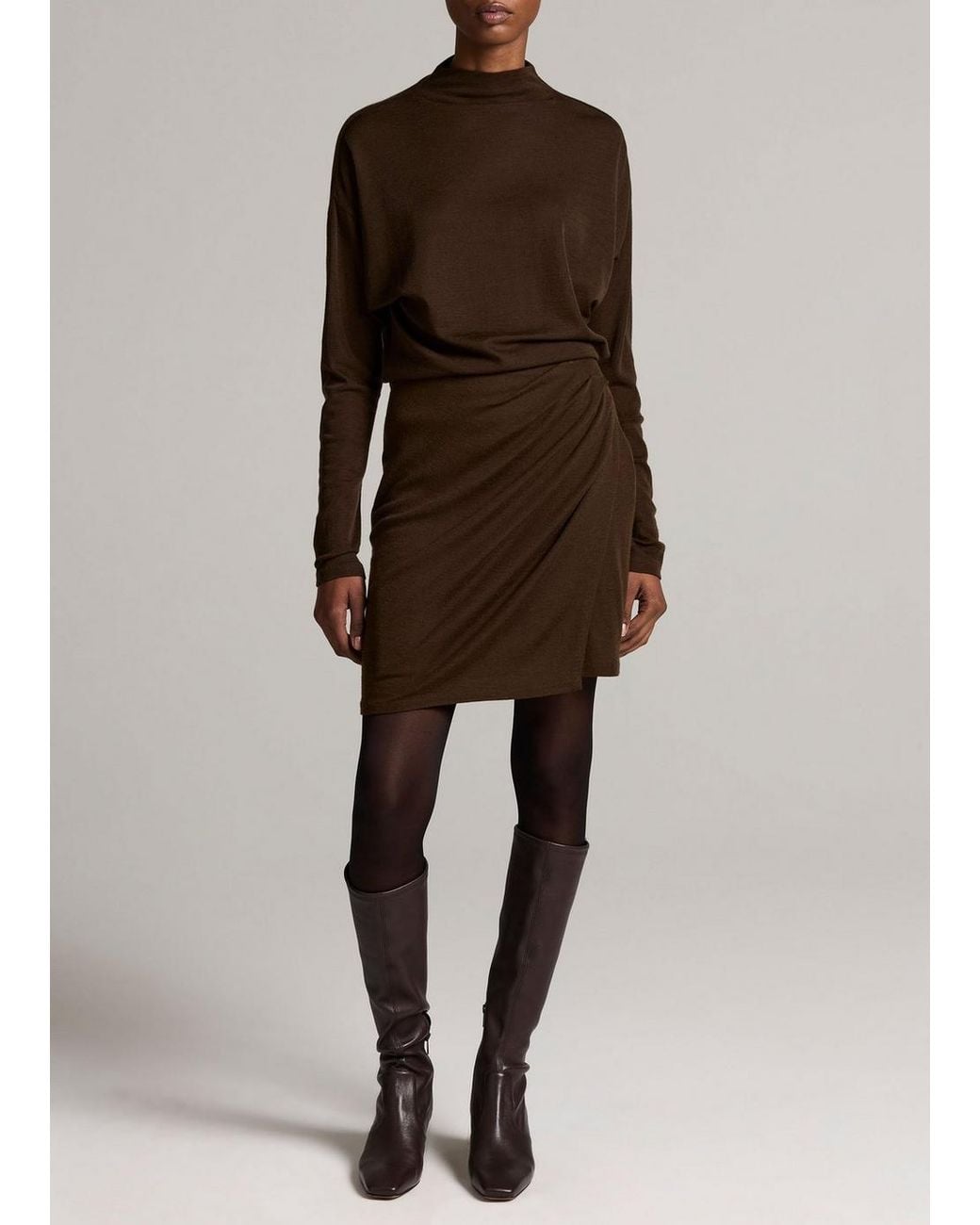 Vince Brown Wool-Blend Side-Drape Short Skirt