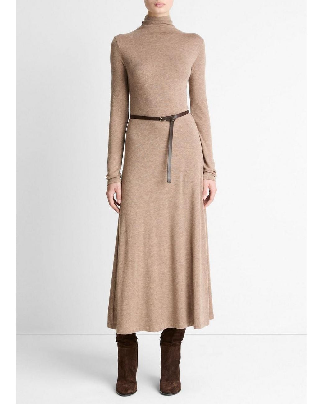Vince Natural Funnel Neck Long Sleeve Jersey Midi Dress