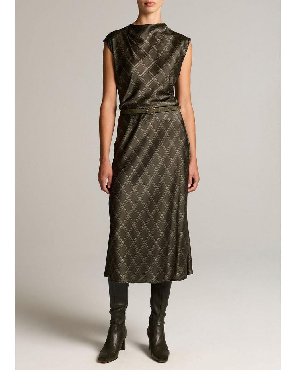 Vince Multicolor Diamond Plaid Matte Satin Slip Skirt