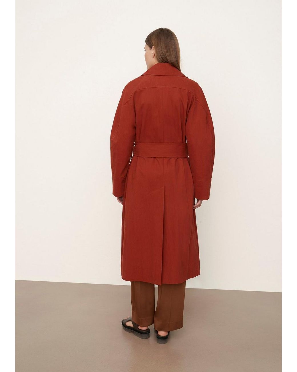 Vince Belted Long Coat in Red | Lyst
