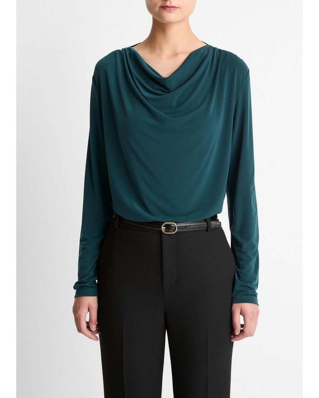 Vince Green Matte Jersey Cowl-Neck Top