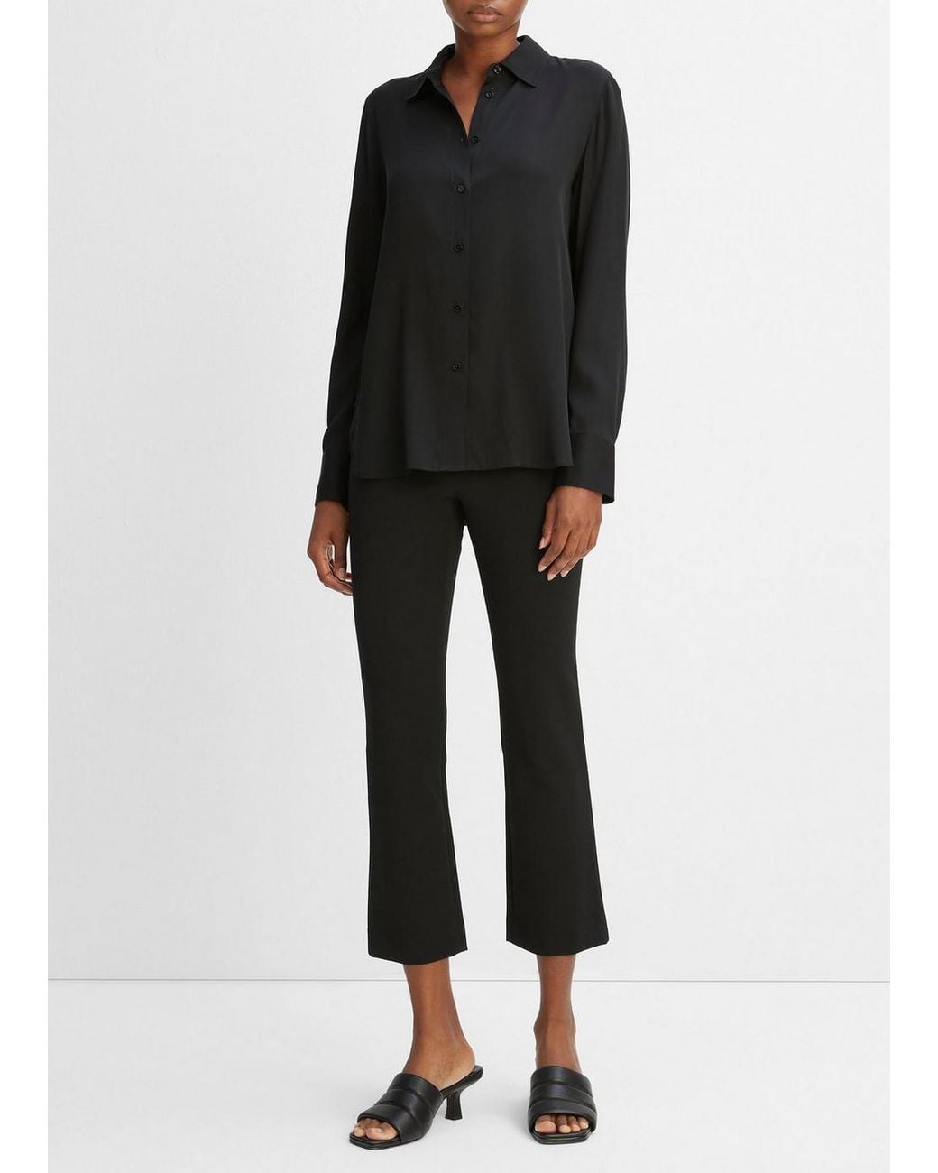Vince Black Slim Fitted Stretch-Silk Blouse