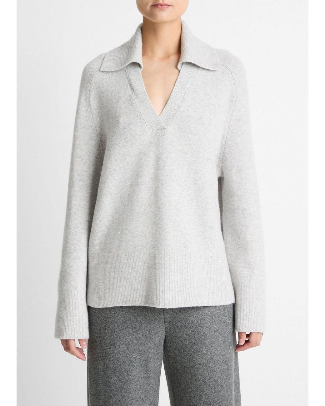 Vince Gray Wool & Cashmere-Blend Oversized Polo Sweater