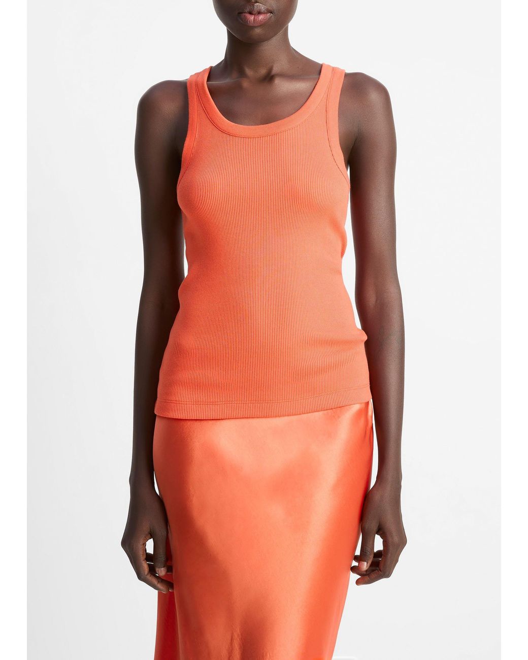 Vince Orange Ribbed Scoop-Neck Tank