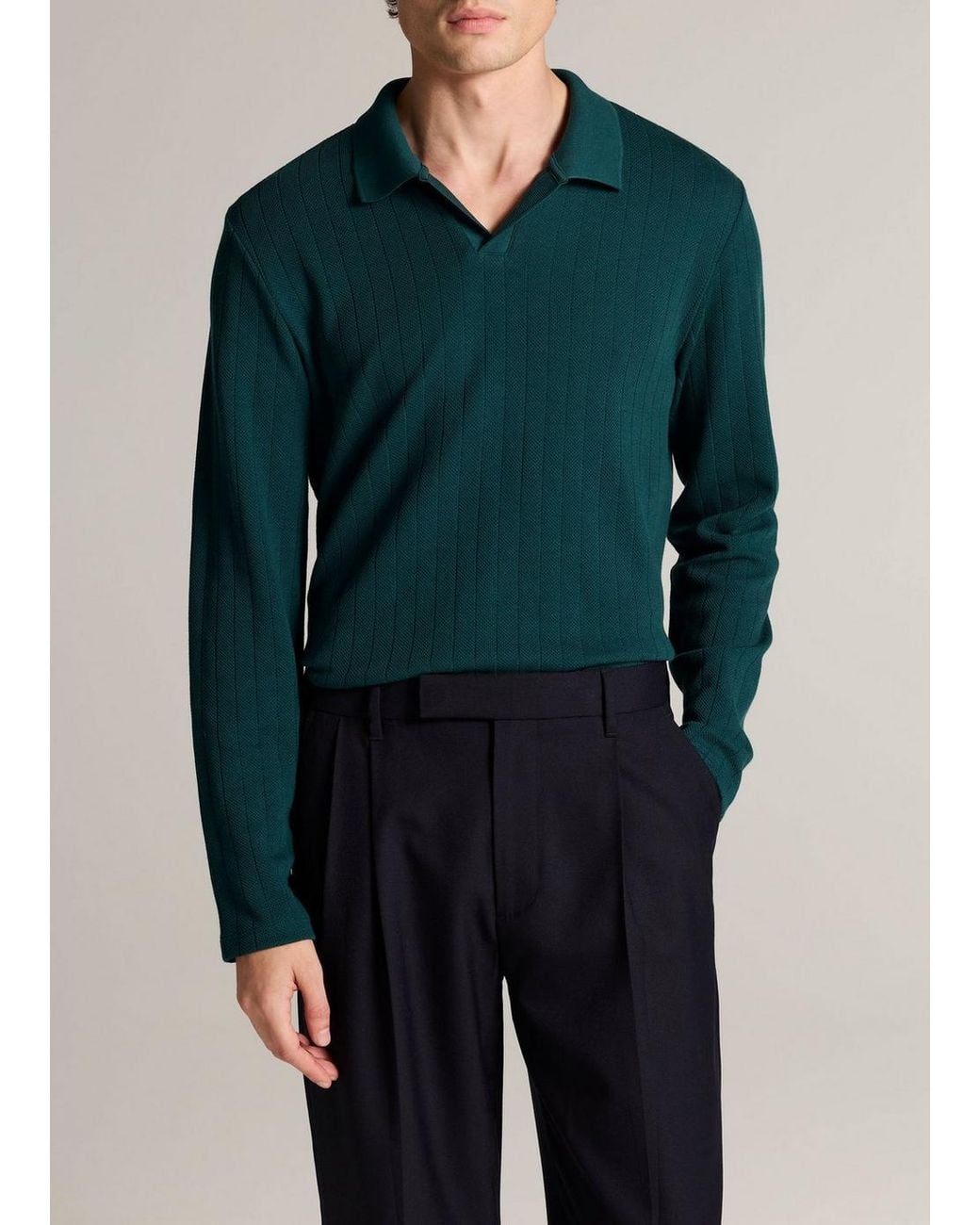 Vince Blue Drop-Needle Pima Cotton Johnny-Collar Shirt for men