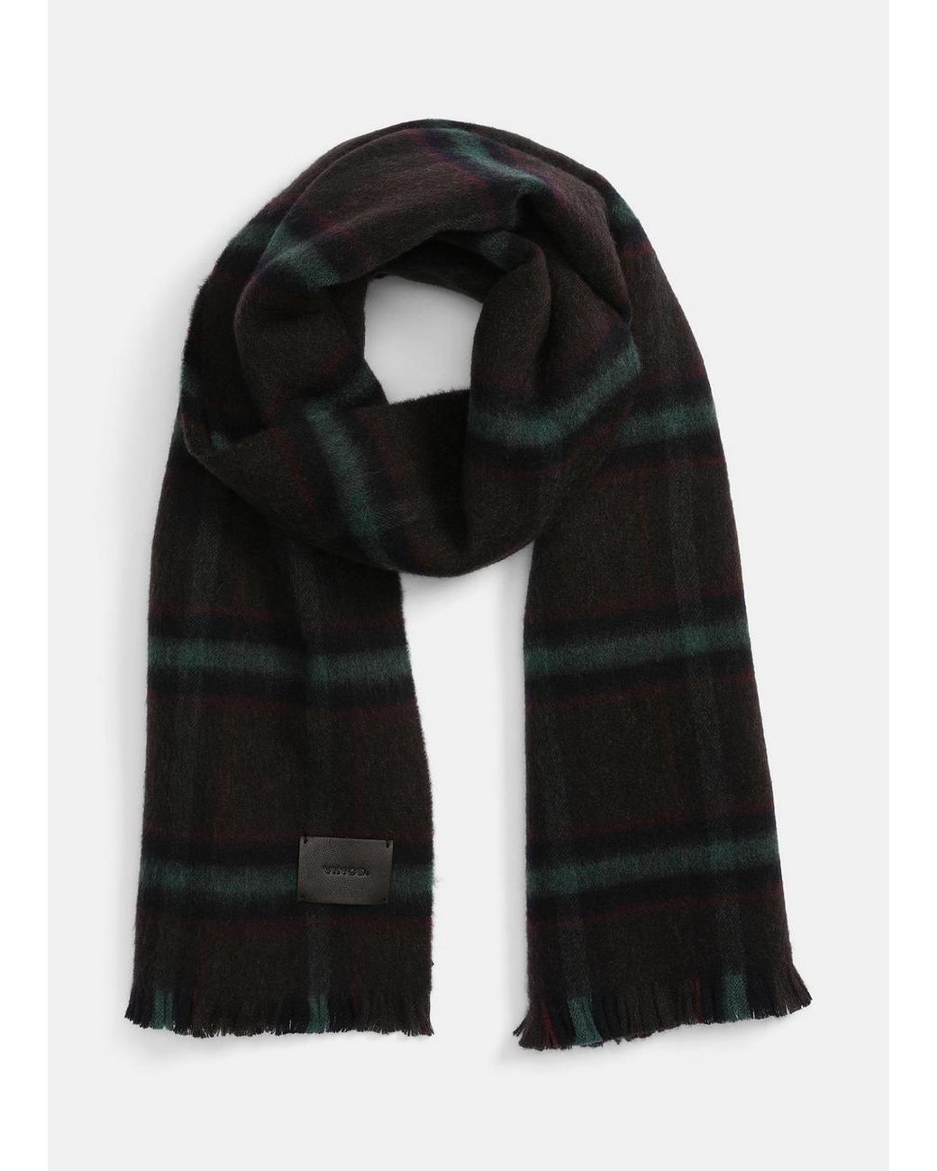 Vince Black Brushed Holme Plaid Wool Scarf for men