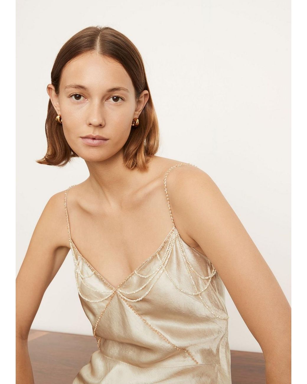 vince v neck pleated slip dress Vince Washed Lilly V-Neck Pleated Midi Slip Dress