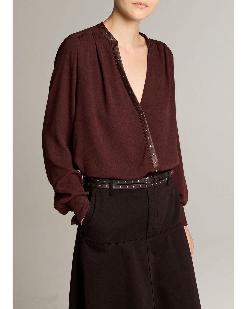 Vince Purple Studded Crepe Long-Sleeve Top
