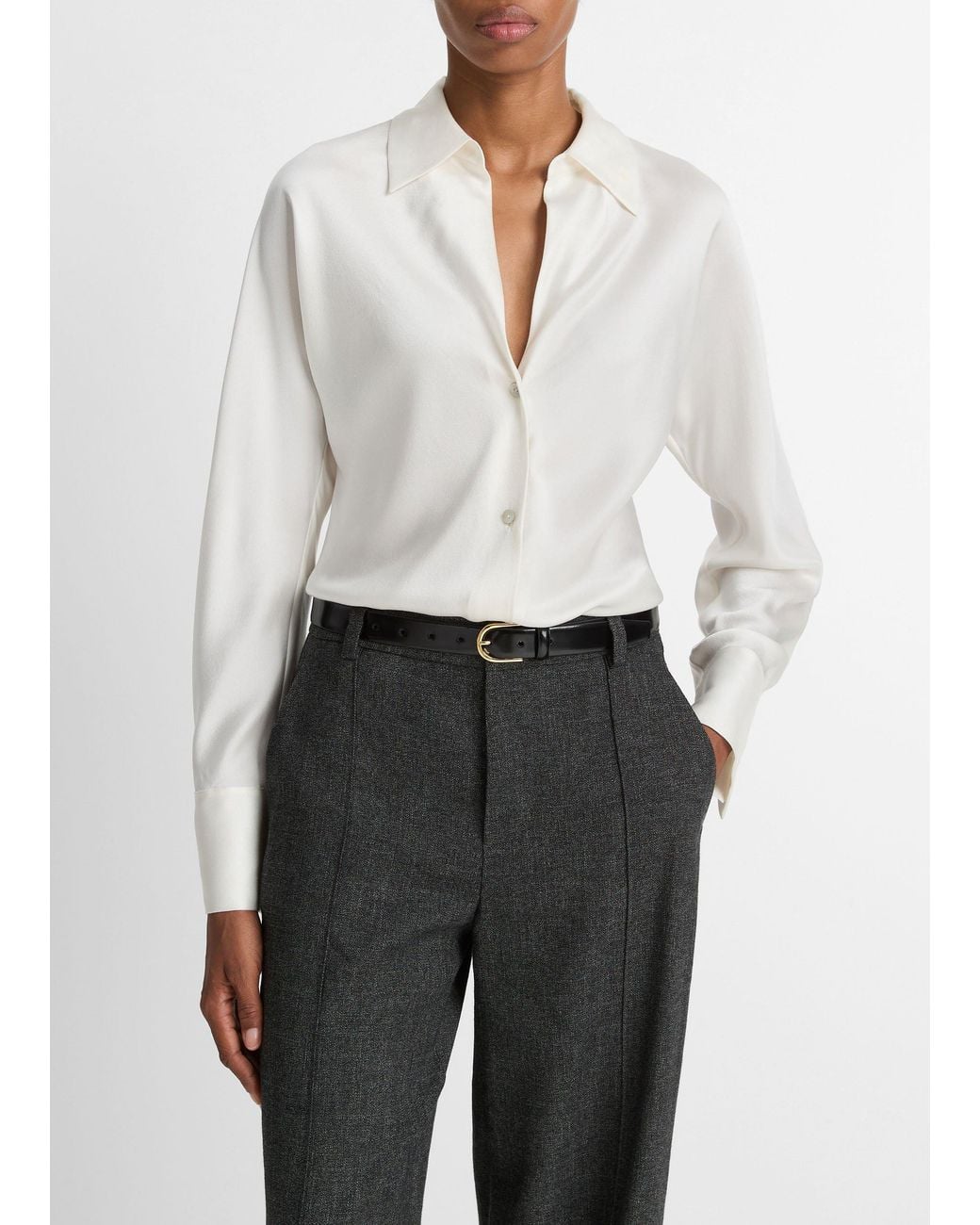 Vince White Silk Bias Long-Sleeve Blouse