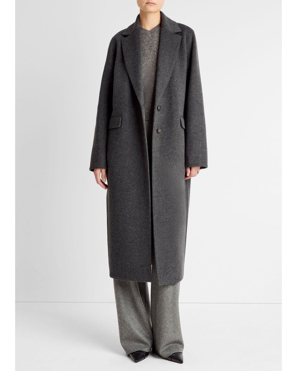 Vince Black Wool-Blend Single-Breasted Coat