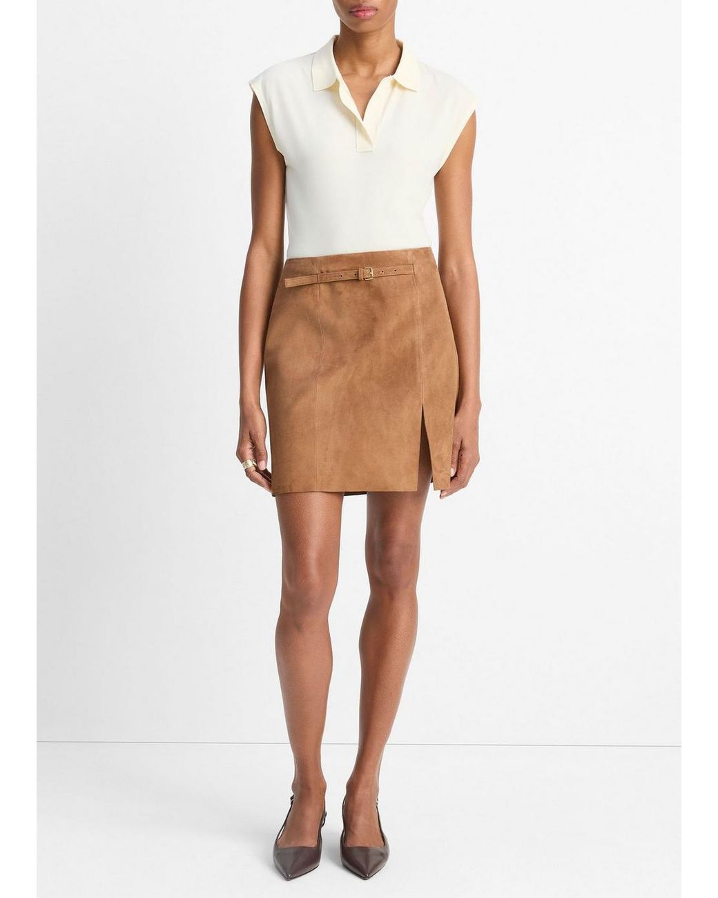 Vince Multicolor Belted Suede Skirt