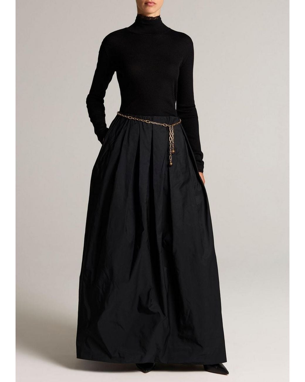Vince Black High-Rise Taffeta Evening Maxi Skirt