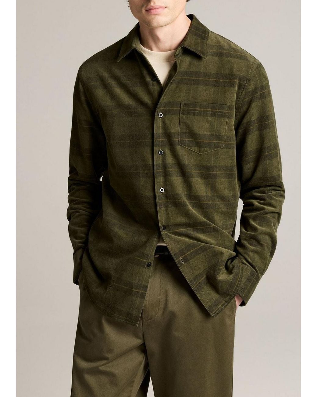 Vince Green Hamilton Plaid Cotton Corduroy Button-Front Shirt for men