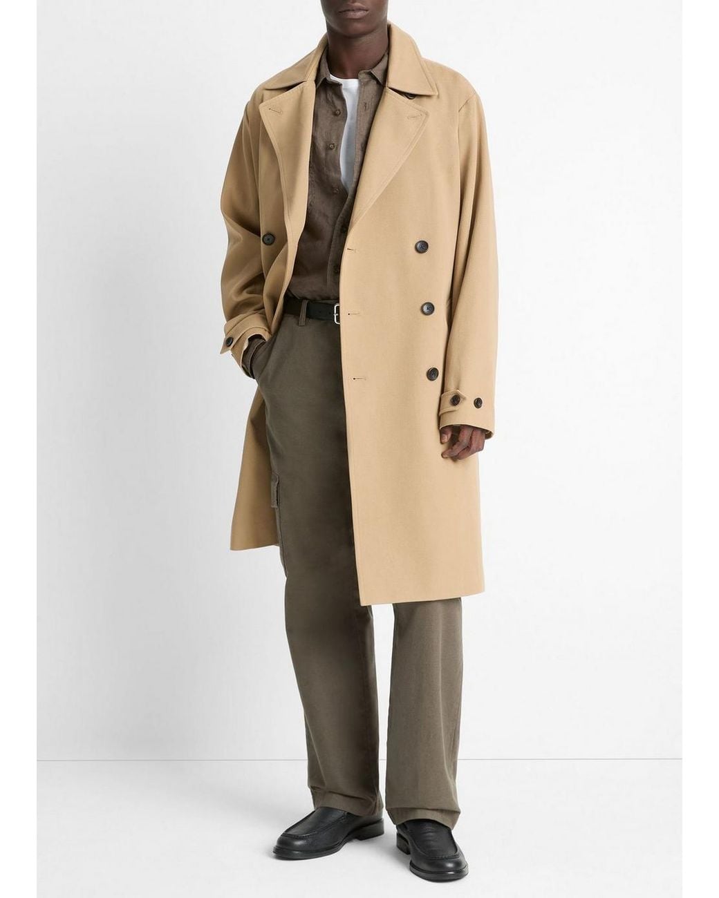Vince Natural Italian Cotton Double-Breasted Trench Coat for men