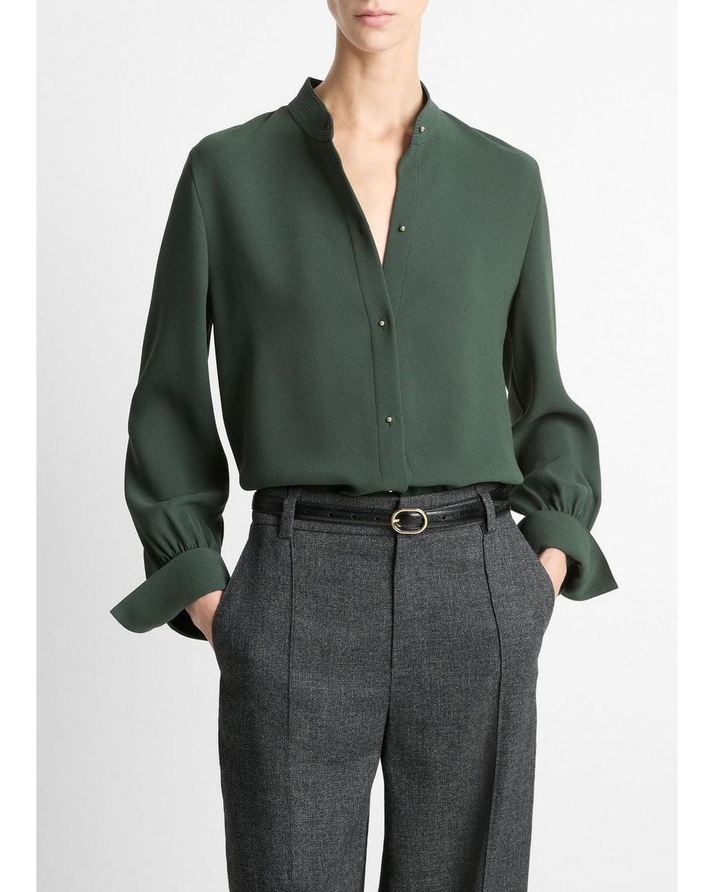 Vince Green Metal-Button Crepe Shirt