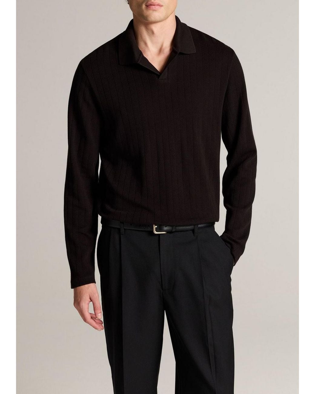 Vince Black Drop-Needle Pima Cotton Johnny-Collar Shirt for men