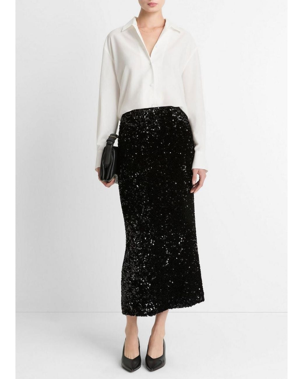 Vince Black Sequined Velvet Column Skirt