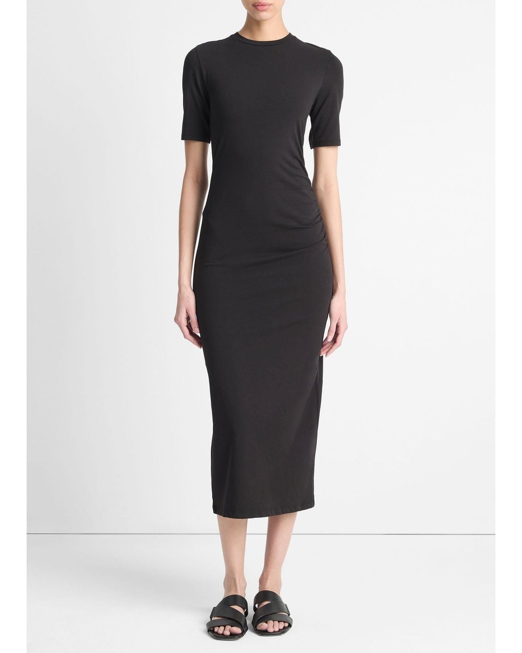 Vince Black Pima Cotton-Blend Side-Drape Dress