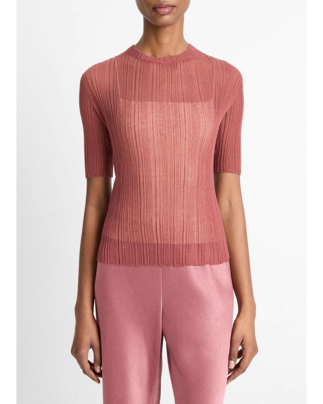 Vince Red Italian Cotton-Blend Double-Layer Top