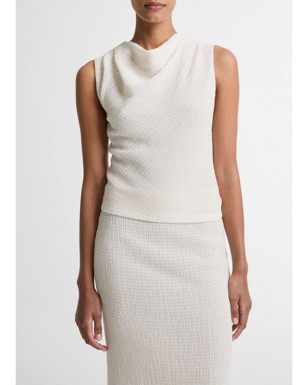 Vince White Shadow Grid Cowl-Neck Top
